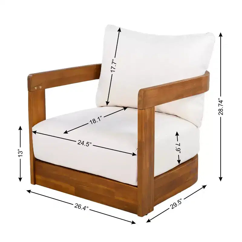 MAYEERTY Premium Acacia Wood Outdoor Club Chair, Curved Tub Design Water-Resistant Cushion All-Weather Chair