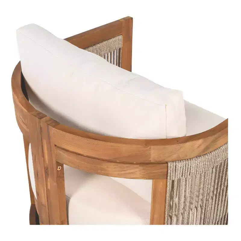 MAYEERTY Premium Acacia Wood Outdoor Club Chair, Curved Tub Rope Accent Water-Resistant Cushion All-Weather Chair