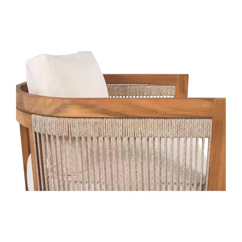 MAYEERTY Premium Acacia Wood Outdoor Club Chair, Curved Tub Rope Accent Water-Resistant Cushion All-Weather Chair