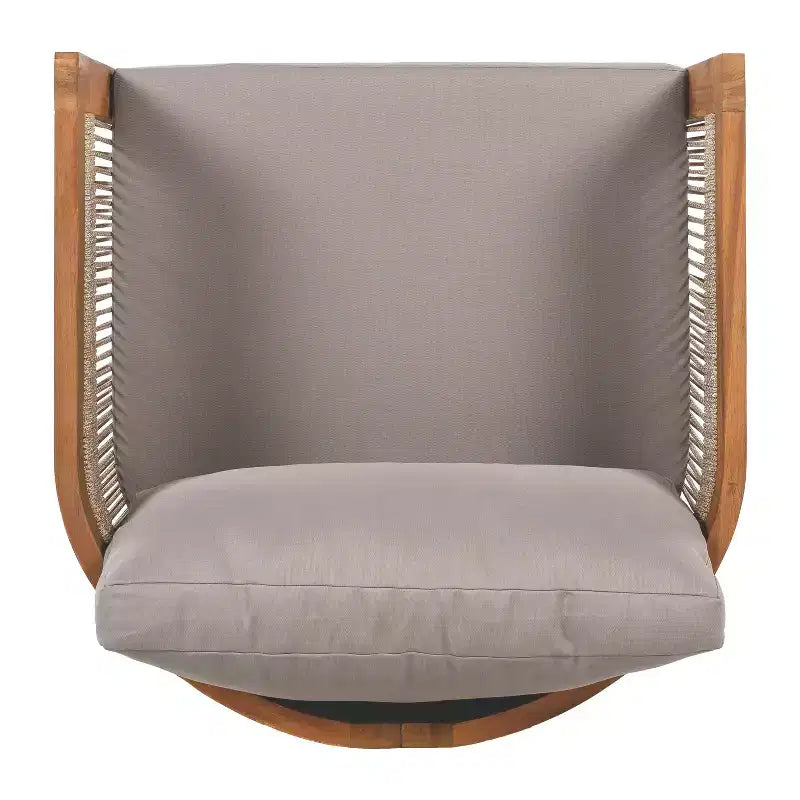 MAYEERTY Premium Acacia Wood Outdoor Club Chair, Curved Tub Rope Accent Water-Resistant Cushion All-Weather Chair