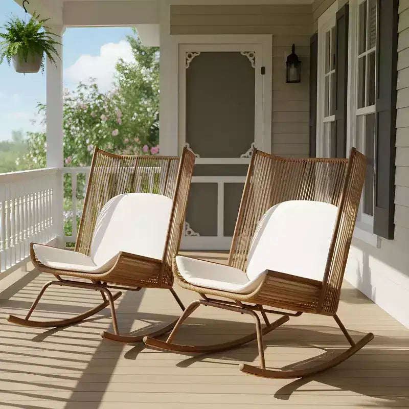 Christopher Knight Home Katerina Farmhouse Outdoor Woven Rattan Rocking Chairs with Cushions (Set of 2)