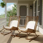 Christopher Knight Home Katerina Farmhouse Outdoor Woven Rattan Rocking Chairs with Cushions (Set of 2)