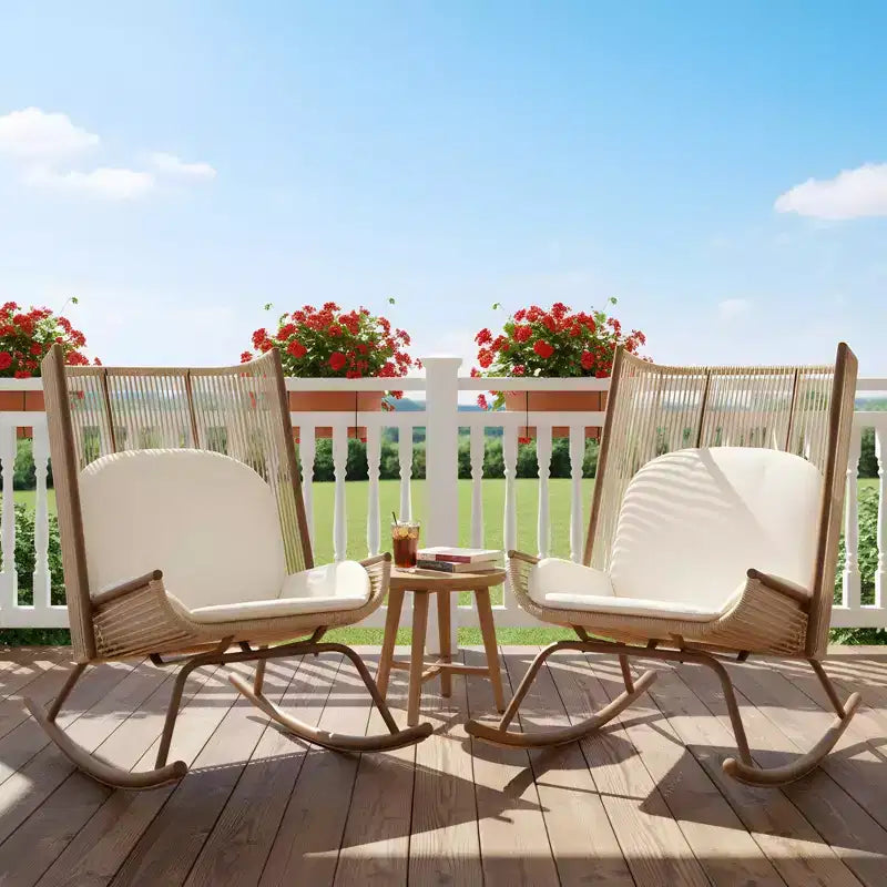 Christopher Knight Home Katerina Farmhouse Outdoor Woven Rattan Rocking Chairs with Cushions (Set of 2)