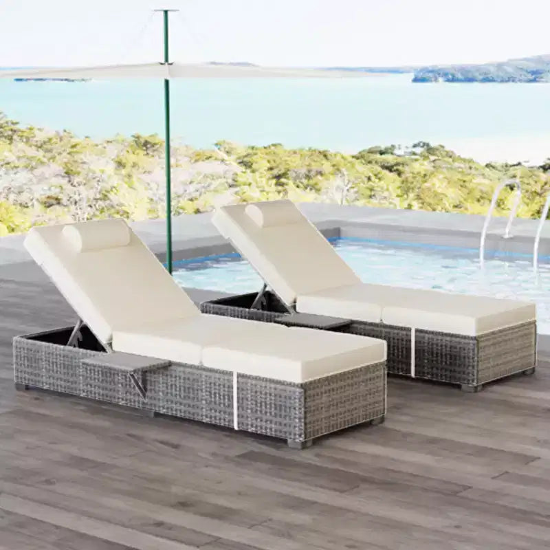COZONY - Set da 2 sedie a sdraio per patio, in vimini PE, reclinabili e regolabili, con cuscini per piscina, giardino e esterni