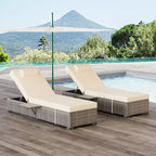 COZONY - Set da 2 sedie a sdraio per patio, in vimini PE, reclinabili e regolabili, con cuscini per piscina, giardino e esterni
