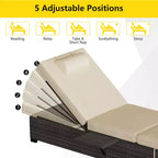 COZONY - Set da 2 sedie a sdraio per patio, in vimini PE, reclinabili e regolabili, con cuscini per piscina, giardino e esterni