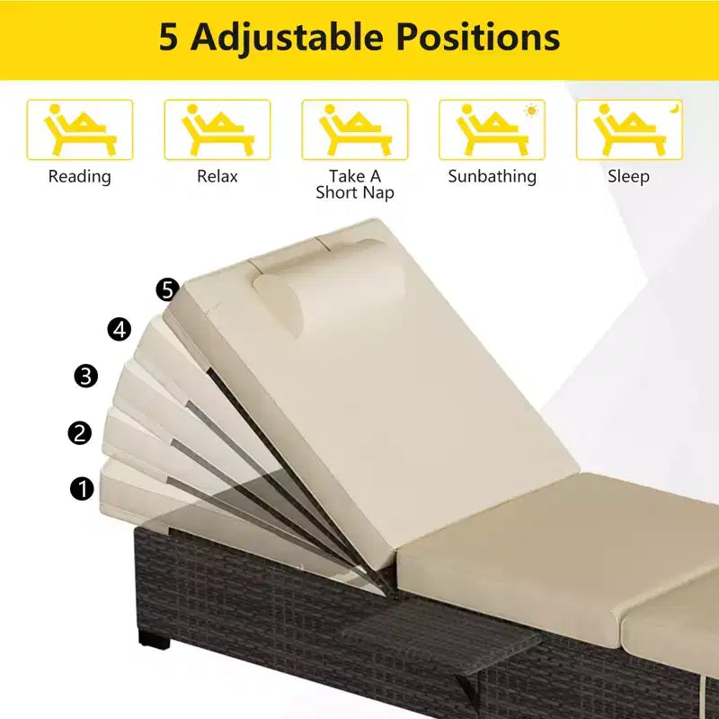 COZONY - Set da 2 sedie a sdraio per patio, in vimini PE, reclinabili e regolabili, con cuscini per piscina, giardino e esterni