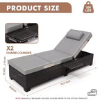 COZONY - Set da 2 sedie a sdraio per patio, in vimini PE, reclinabili e regolabili, con cuscini per piscina, giardino e esterni