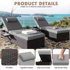 COZONY - Set da 2 sedie a sdraio per patio, in vimini PE, reclinabili e regolabili, con cuscini per piscina, giardino e esterni