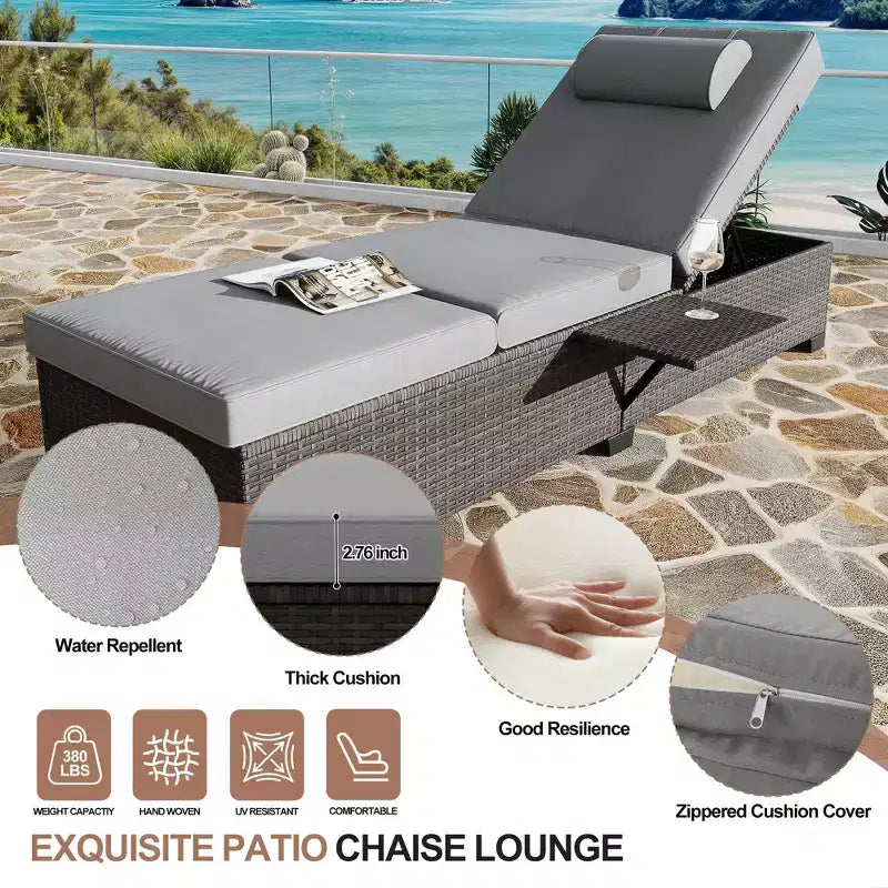 COZONY - Set da 2 sedie a sdraio per patio, in vimini PE, reclinabili e regolabili, con cuscini per piscina, giardino e esterni