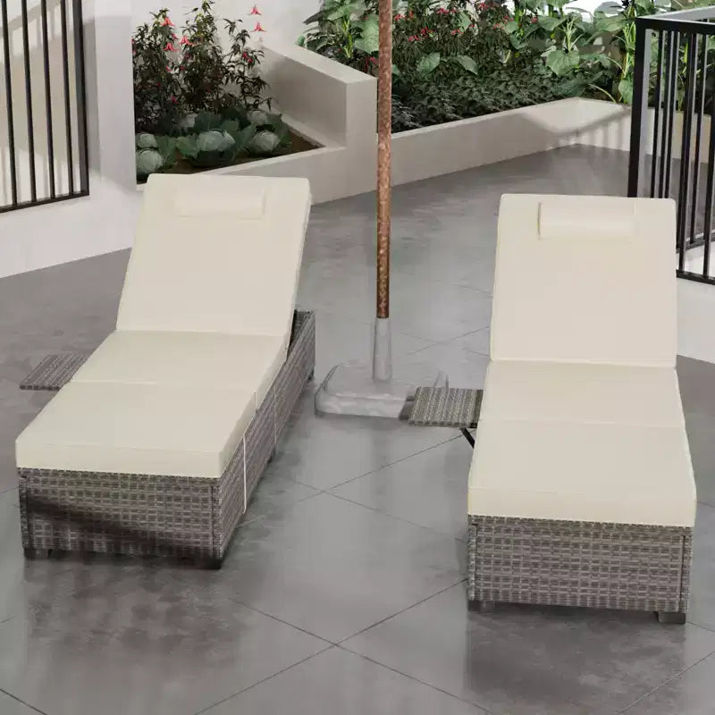 COZONY - Set da 2 sedie a sdraio per patio, in vimini PE, reclinabili e regolabili, con cuscini per piscina, giardino e esterni