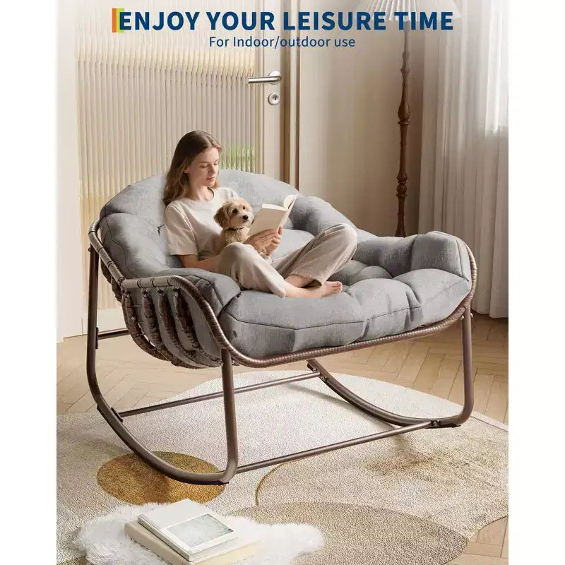 COZONY Oversized Egg Rocking Chair, 450 lb Capacity with Water-Resistant Cushion, Metal Frame for Porch Balcony Garden