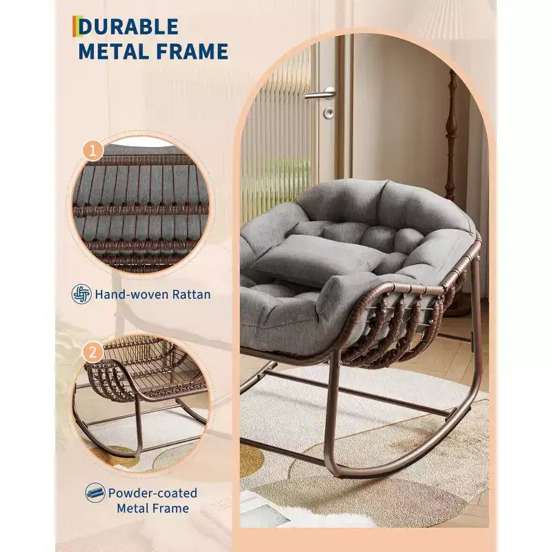 COZONY Oversized Egg Rocking Chair, 450 lb Capacity with Water-Resistant Cushion, Metal Frame for Porch Balcony Garden