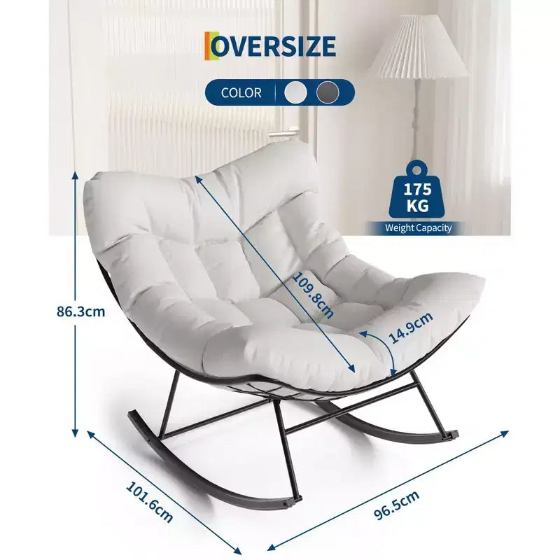 COZONY Oversized Outdoor Rocking Chair, PE Rattan Egg Rocker with Ottoman, Sturdy Metal Frame for Porch Balcony Backyard