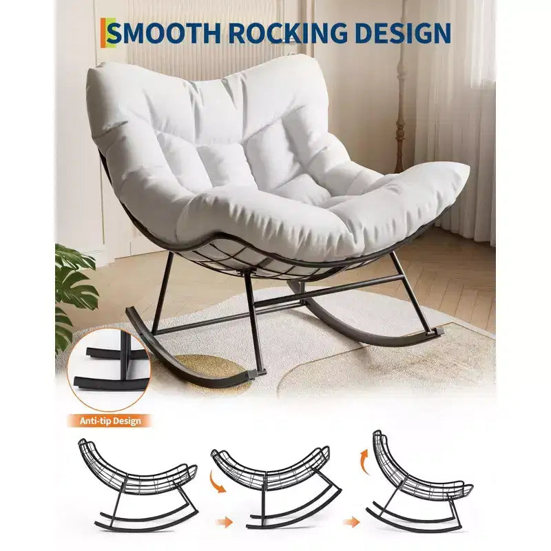 COZONY Oversized Outdoor Rocking Chair, PE Rattan Egg Rocker with Ottoman, Sturdy Metal Frame for Porch Balcony Backyard