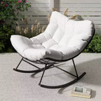 COZONY Oversized Outdoor Rocking Chair, PE Rattan Egg Rocker with Ottoman, Sturdy Metal Frame for Porch Balcony Backyard