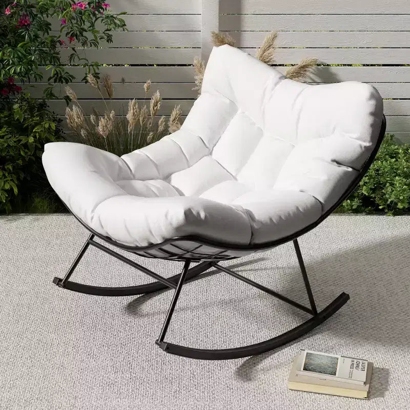 COZONY Oversized Outdoor Rocking Chair, PE Rattan Egg Rocker with Ottoman, Sturdy Metal Frame for Porch Balcony Backyard