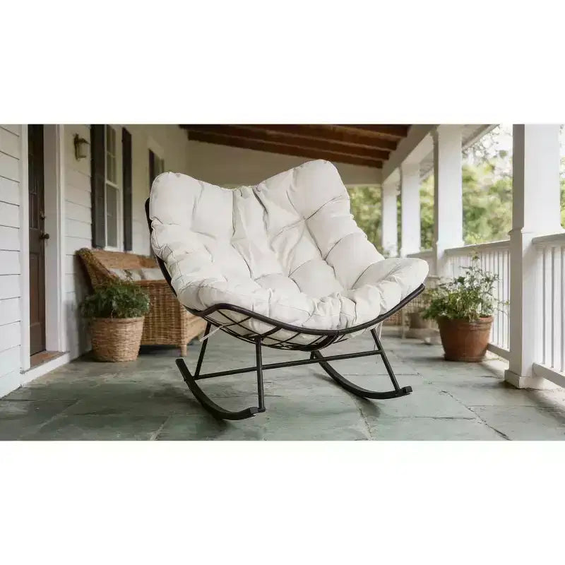 COZONY Oversized Outdoor Rocking Chair, PE Rattan Egg Rocker with Ottoman, Sturdy Metal Frame for Porch Balcony Backyard