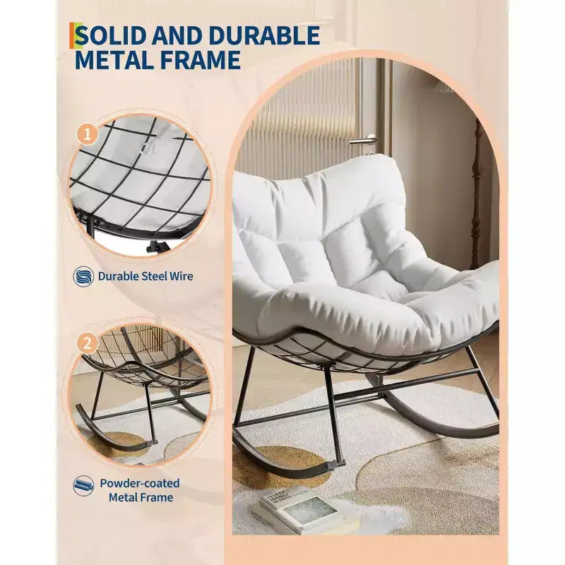 COZONY Oversized Outdoor Rocking Chair, PE Rattan Egg Rocker with Ottoman, Sturdy Metal Frame for Porch Balcony Backyard