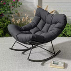 COZONY Oversized Outdoor Rocking Chair, PE Rattan Egg Rocker with Ottoman, Sturdy Metal Frame for Porch Balcony Backyard