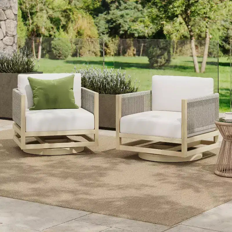 Christopher Knight Home Tabitha Sedia da patio girevole a 360° in legno di acacia stile rustico con cuscini spessi