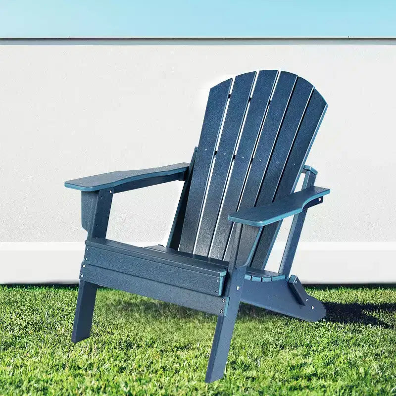 Folding Adirondack Chair  Deep Seat & Wide Armrests, Waterproof UV-Resistant Plastic Outdoor Chair for Patio, Lawn or Fire Pit