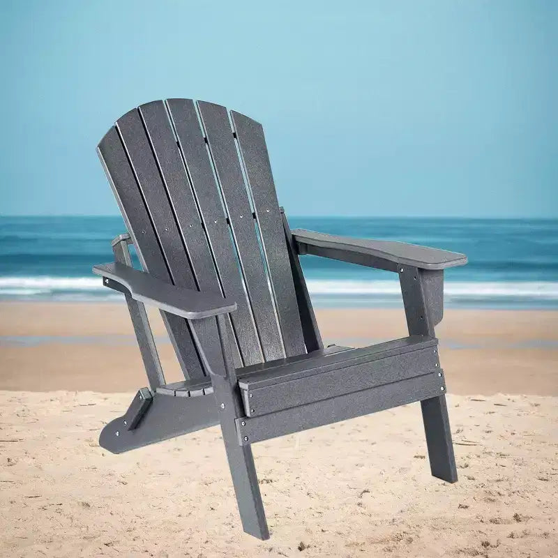 Folding Adirondack Chair  Deep Seat & Wide Armrests, Waterproof UV-Resistant Plastic Outdoor Chair for Patio, Lawn or Fire Pit