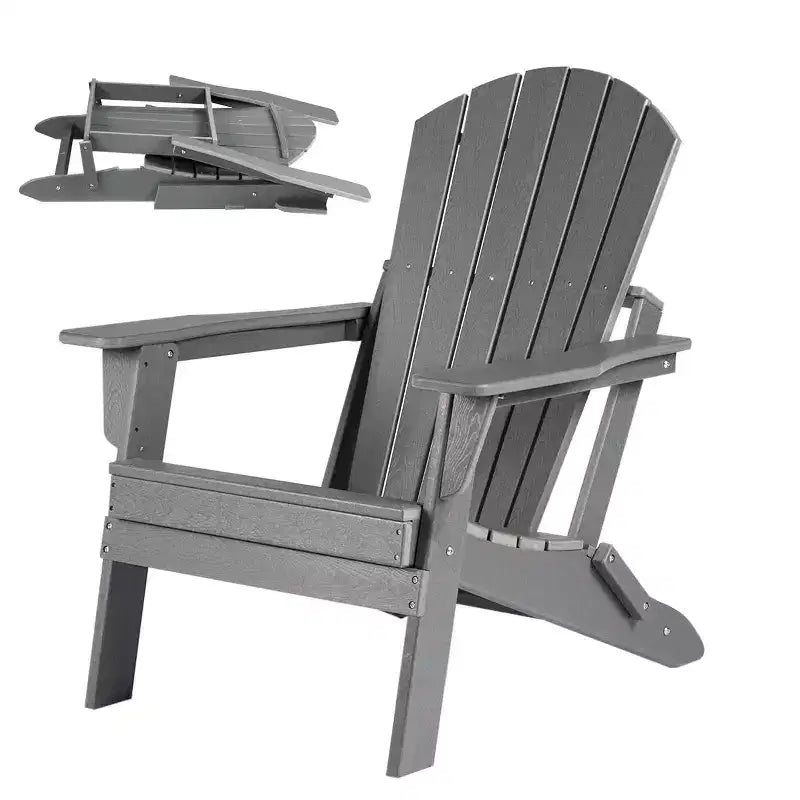 Folding Adirondack Chair  Deep Seat & Wide Armrests, Waterproof UV-Resistant Plastic Outdoor Chair for Patio, Lawn or Fire Pit