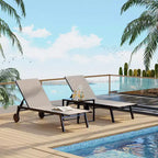 GustoWave 3-Piece Outdoor Chaise Lounge Set with Wheels & Side Table - Adjustable Backrest Lounge Chairs for Patio, Poolside, Deck