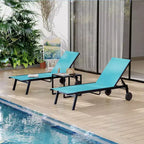 GustoWave 3-Piece Outdoor Chaise Lounge Set with Wheels & Side Table - Adjustable Backrest Lounge Chairs for Patio, Poolside, Deck