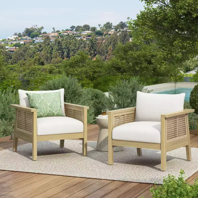 Christopher Knight Home Seokwoo Farmhouse Outdoor Acacia Wood Club Chairs with Wicker and Cushion