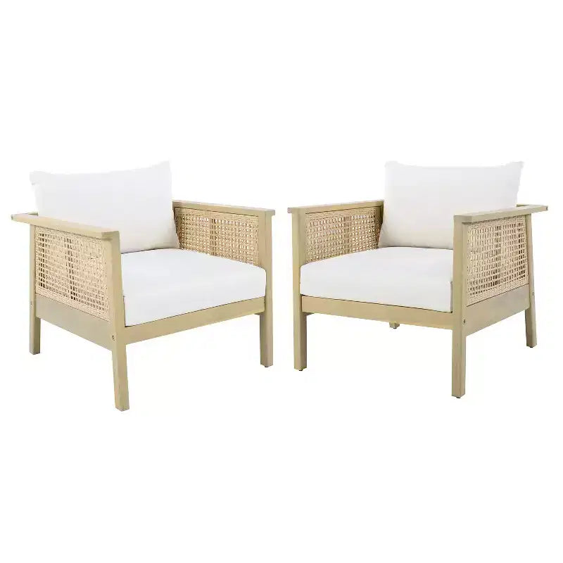 Christopher Knight Home Seokwoo Farmhouse Outdoor Acacia Wood Club Chairs with Wicker and Cushion