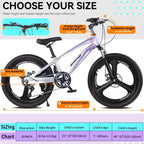 NAYSAYE 20 Inch Kids Mountain Bike with 7-Speed Drivetrain and Magnesium Alloy Frame for Boys and Girls Ages 8-12, 57.09*21.65*29.92