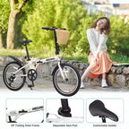 NAYSAYE 20 Inch Folding Bike for Adults with Basket Phone Holder Fenders 6 Speed Steel Frame Dual V Brakes for Men and Women, White, 61*26.38*42.13