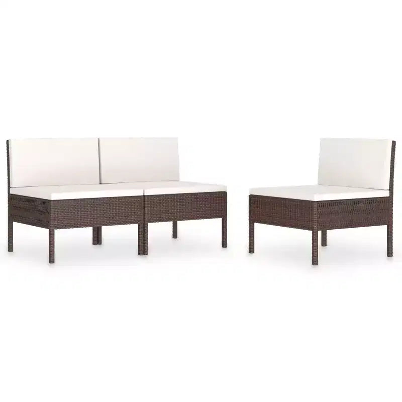 vidaXL Sedie da giardino 3 pz in rattan con cuscini, in polyrattan