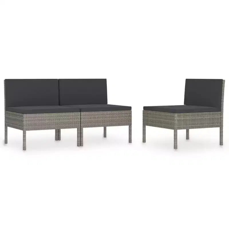 vidaXL Sedie da giardino 3 pz in rattan con cuscini, in polyrattan
