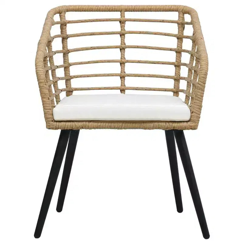 vidaXL Rattan Dining Chair 2 Pcs Patio Wicker Chair with Cushions Poly Rattan