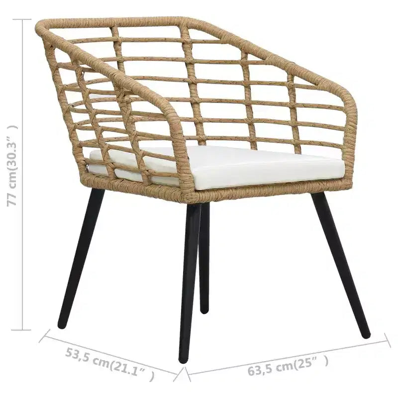 vidaXL Rattan Dining Chair 2 Pcs Patio Wicker Chair with Cushions Poly Rattan