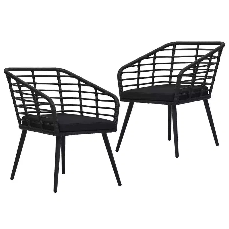 vidaXL Rattan Dining Chair 2 Pcs Patio Wicker Chair with Cushions Poly Rattan