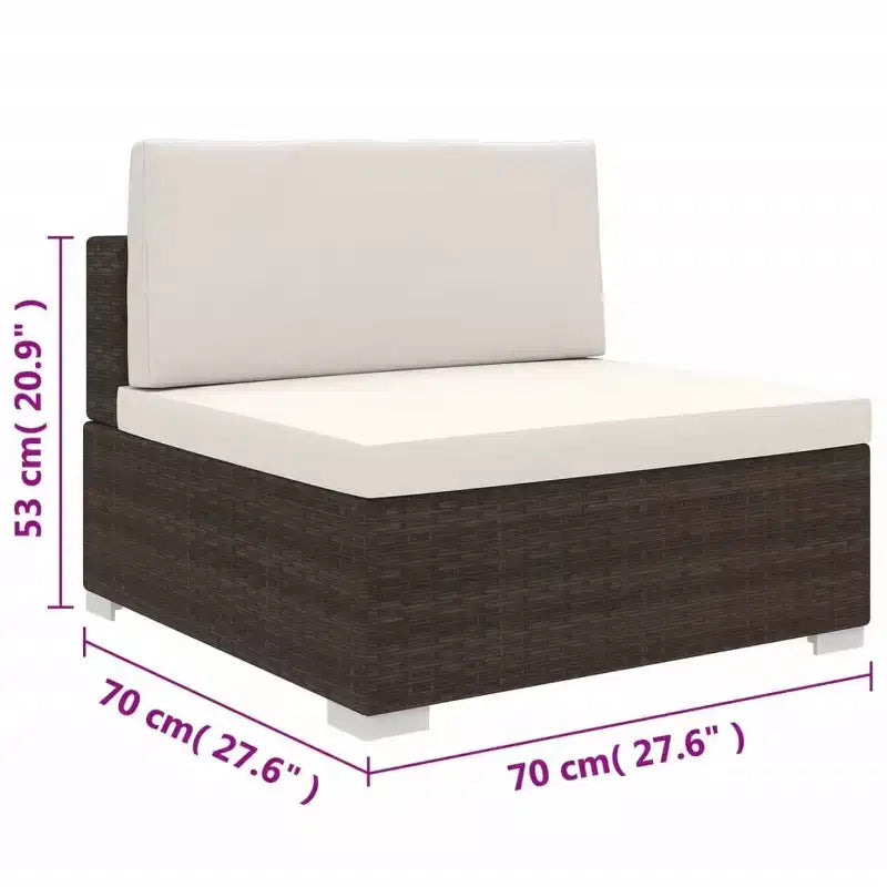 vidaXL Patio Furniture Rattan Sofa Chair Middle Seat with Cushions Poly Rattan