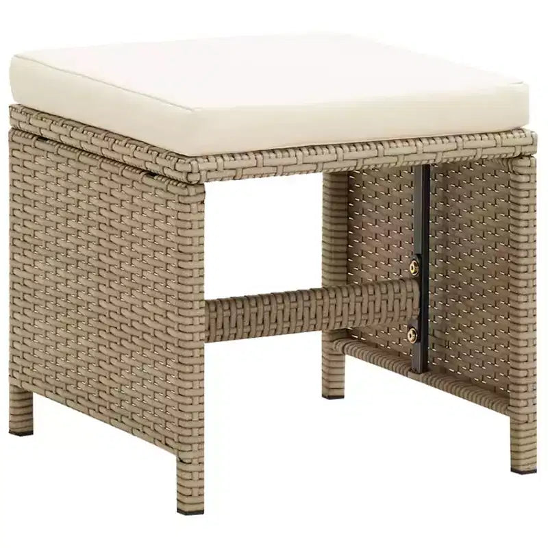 vidaXL Patio Furniture 2 Pcs Outdoor Patio Stool with Cushions Poly Rattan