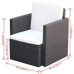 vidaXL Patio Chair Dining Single Chair with Cushions and Pillows Poly Rattan