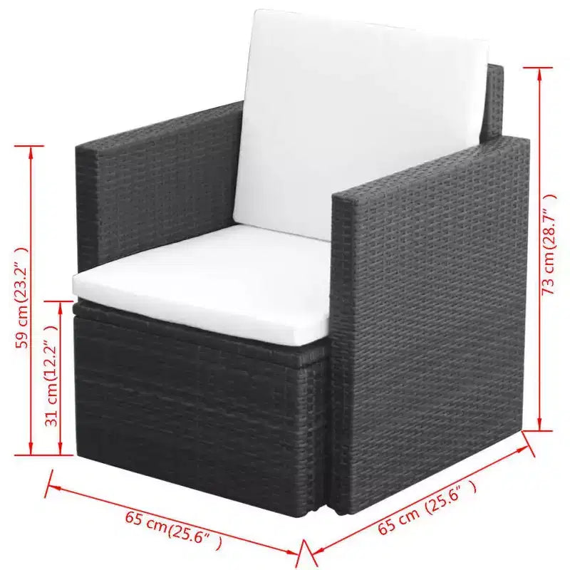 vidaXL Patio Chair Dining Single Chair with Cushions and Pillows Poly Rattan