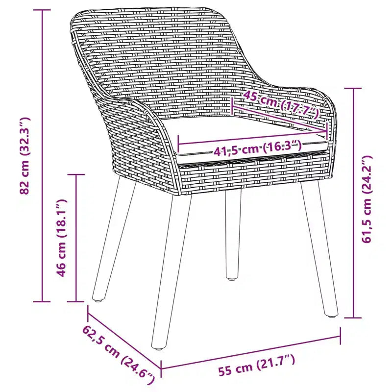 vidaXL Sedia da giardino 2 pz 62,5 x 55 x 82 cm Polyrattan