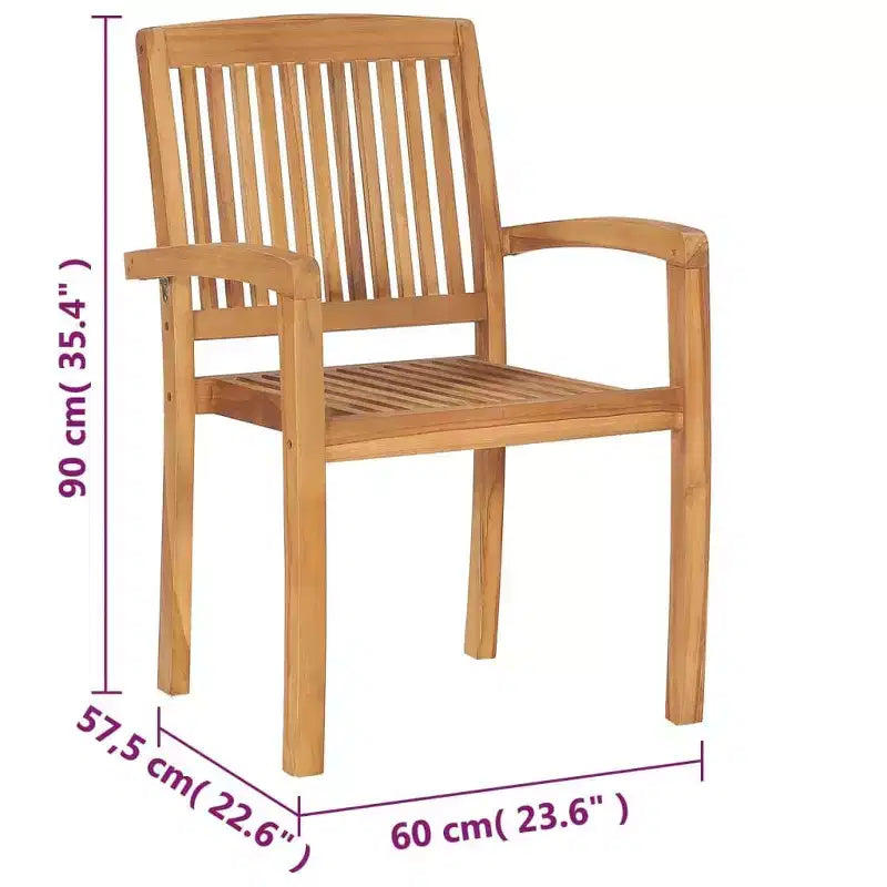 vidaXL 1/2x Solid Teak Wood Stacking Garden Dining Chair Patio Lounge Seating