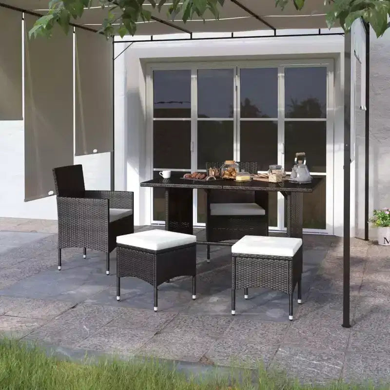 vidaXL Patio Chair and Stool Set Outdoor Lounge Seating 4 Piece Poly Rattan