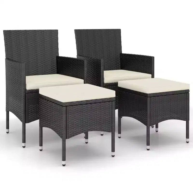 vidaXL Patio Chair and Stool Set Outdoor Lounge Seating 4 Piece Poly Rattan