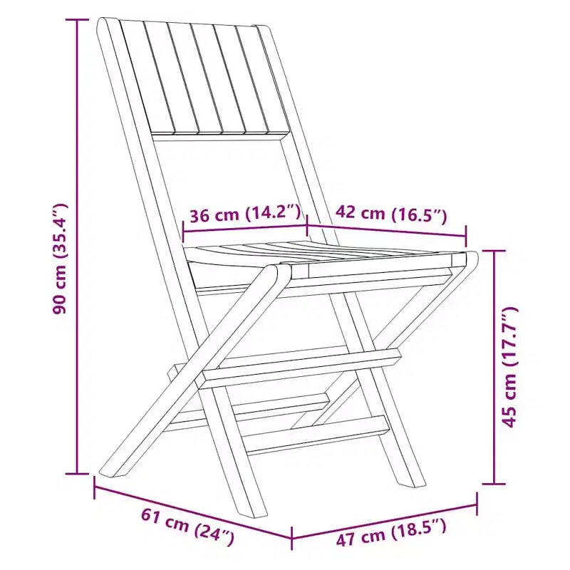 vidaXL Set of 2 Folding Garden Chairs in Solid Teak Wood