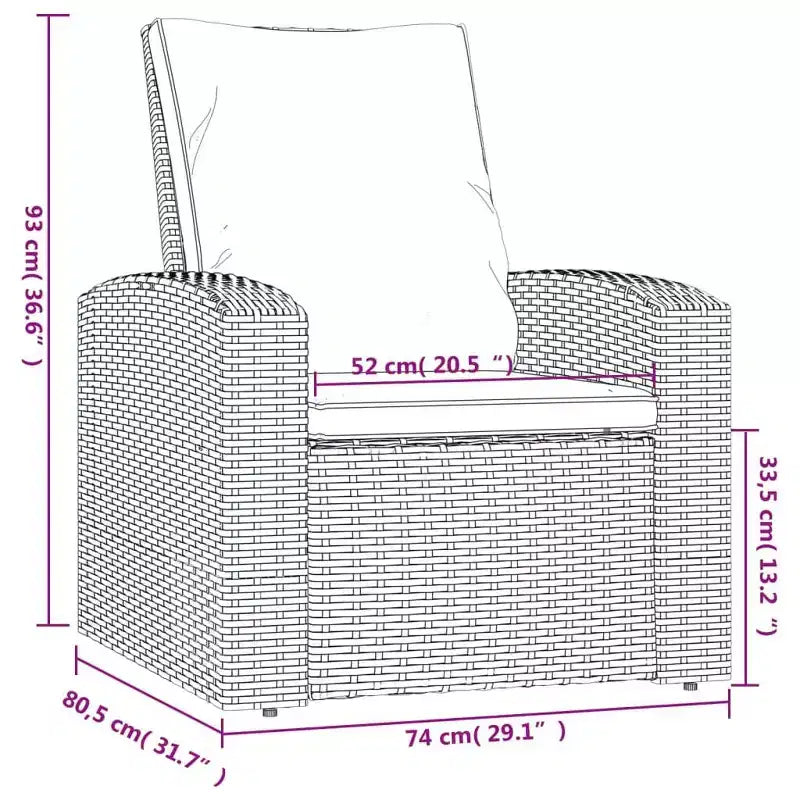 vidaXL Garden Reclining Chair PE Rattan Single Sofa