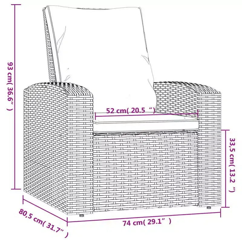 vidaXL Garden Reclining Chair PE Rattan Single Sofa